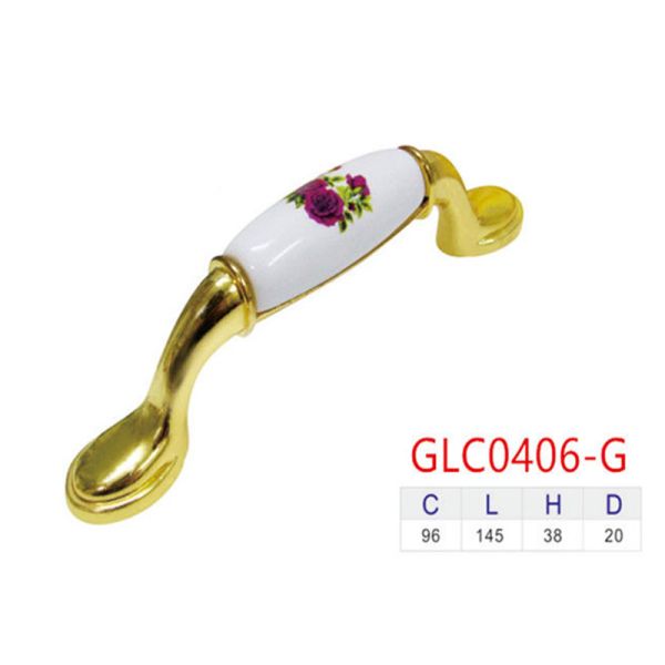 76mm Ceramic Handles And Knobs , Antique Brass Flower Pattern Porcelain Cupboard Handles