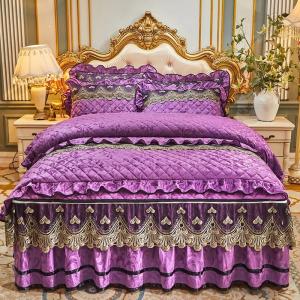 4 Pcs Winter Bed Spreads Cover Skirt Set with Embroidery of 100% Polyester